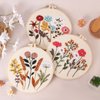 Picoey Flower Embroidery Kit for Beginners with Pattern and Instructions,4 Pack Cross Stitch Kits,2 Wooden Embroidery Hoops,Threads and Needles,Needlepoint Kit for Adults