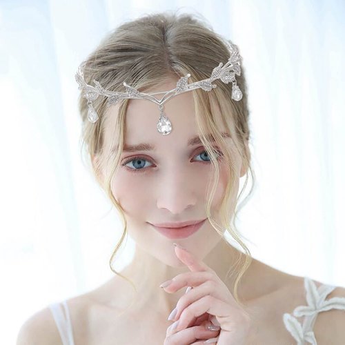 EVER FAITH Wedding Bridal Headband for Brides, Austrian Crystal Teardrop Leaf Elf Costume Hair Accessory Tiara Hair Band Crown for Cosplay Birthday Party Christmas Clear Silver-Tone