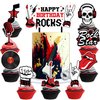 25PCS Born To Rock N And Roll Rocks Happy Birthday Cake Topper Cupcake Toppers Party Themed Table Decorations Favors Supplies Decor Music Notes 50s 60s for Kids Adults Boys Girls Teen Rewards Carnival