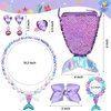 MTLEE 6 Pieces Mermaid Necklace Bracelet Set, Mermaid for Girls Including Fake Pearl Necklace Bracelet Purse Ring Bow Hair Clip Earrings Ring Pretend Play Christmas Mermaid Party Decorations