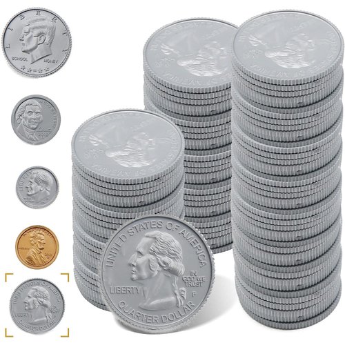 YTYOTO 100 Pcs Fake Coins for Kids Learning, 100 Quarters Plastic Play Coins for Teaching for Kids Pretend Play Store Or Cash Register