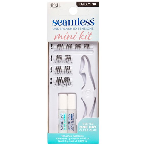 Ardell Seamless Underlash Extensions Fauxmink Mini Kit, 10 Lashes, 1 Day Clear Glue, Seal, Applicator, Perfect for On-The-Go Lash Customization, 1-Pack