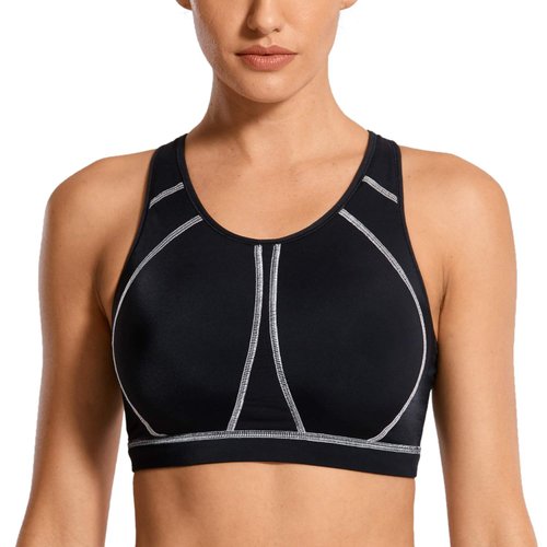 SYROKAN High Neck Plus Size Sports Bras for Women High Support Racerback Full Coverage Padded Wireless Bra Black 34DD