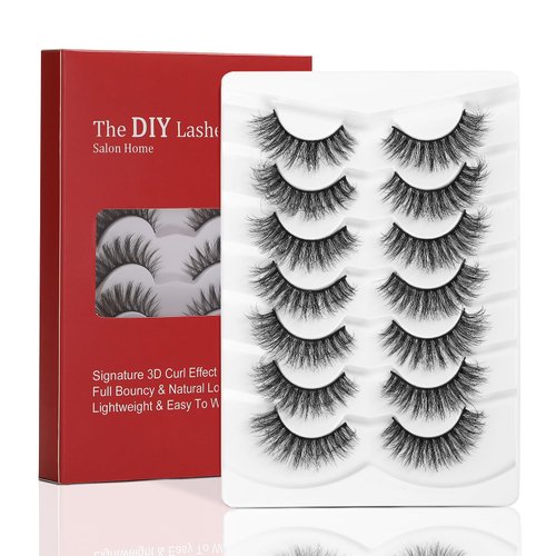ILLPTA Fluffy Wispy Volume False Eyelashes Strip 3D, Natural Look Thick Waterproof Cat Eye Lashes, 16MM Faux Mink Demi Curly Cateye Fake Eyelashes (8D-05)