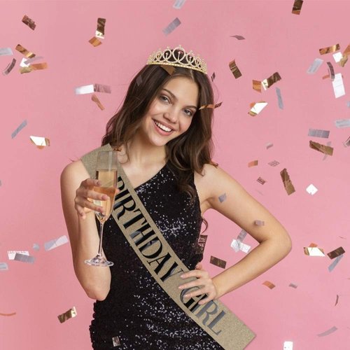 Didder Birthday Crown, Gold Birthday Girl Sash & Rhinestone Tiara Set, Birthday Tiara Birthday Crowns for Women Birthday Sash and Tiaras for Women Girls Birthday Gifts Party Accessories