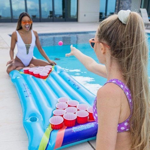 PoolCandy Inflatable Pool Party Pong; an Easy Set up Pool, Lake or Beach Pong Game. Perfect for Your Next BBQ, Pool or Beach Party.