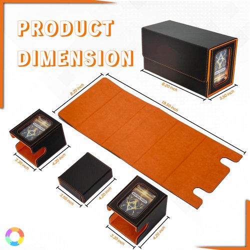 Jeixynik MTG Deck Box, 3-in-1 Magic Gathering Commander Deck Storage, Magnetic Leather Card Storage Box with 2 Commander Display & 4 Dividers & Dice Tray Fit TCG CCG Cards, Black-Orange