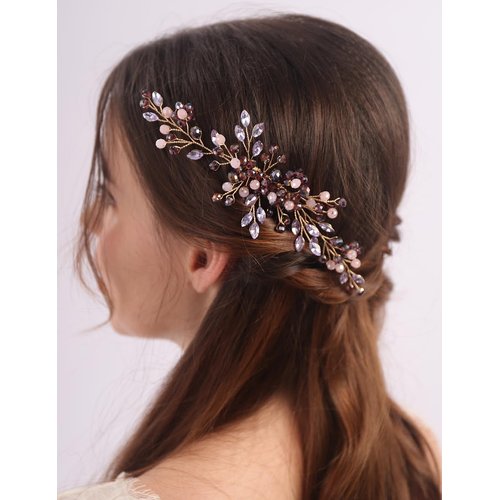 Rumtock Purple Crystal Gold Hair Comb for Wedding Brides Women Vintage Hair Accessories Jewelry