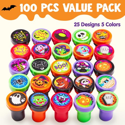 JOYIN 25 Pieces Halloween Stamps for Kids, 25 Designs Halloween Rubber Stampers Bulk, Halloween Party Favors Gifts, Trick or Treats Stampers Classroom Game Prizes, Halloween Goodie Bag Fillers
