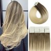Tape in Hair Extensions Light Brown Mix with Platinum Blonde 14 Inch 50 Grams 20pcs Hair Extensions Tape Natural Soft Silky Straight Tape in Human Hair Extensions Natural Soft Tick Extensions