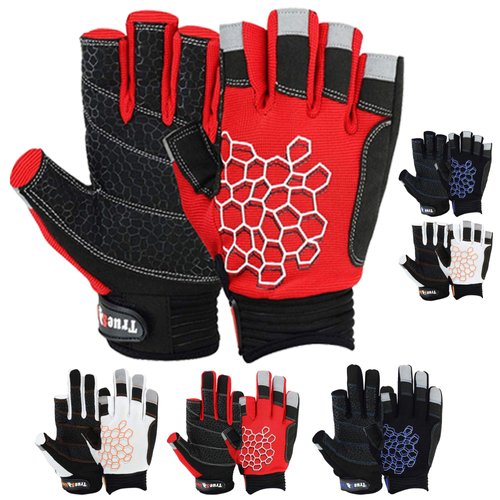 MRX BOXING & FITNESS SAILING GLOVES STICKY Palm Gripy Glove Yachting Kayak Dinghy Fishing Short Finger Multi Colors (Black/Red, M)