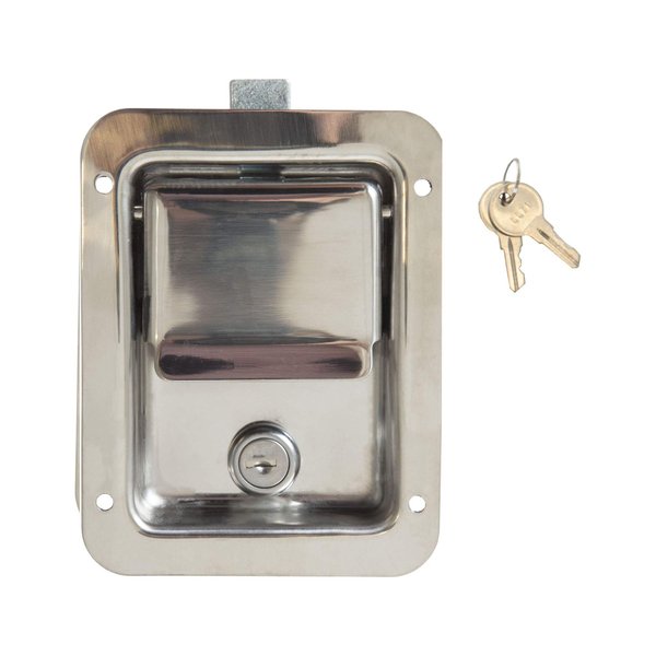 Buyers Products L3885 Locking Standard Flush Single Point Latch, Polished Stainless Steel, 2 Keys, Bolt On Mount, Truck Tool Box Latch, Trailer Latch, Camper & RV Latch, Silver