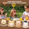Naozinebi 60 Count Jungle Safari Birthday Party Plates Zoo Animal Disposable Paper Plates Safari Animals Themed Party Decorations Jungle Tableware for Baby Shower Favor Supplies