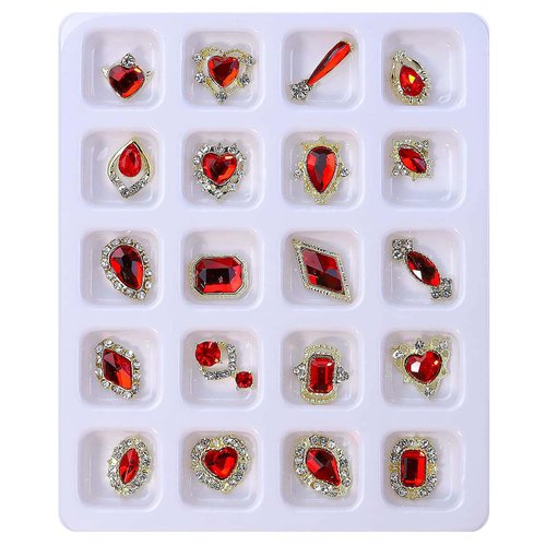 40PCS Red Luxury Nail Art Rhinestones Kit for Acrylic Nails，Red Alloy Nail Charms Nail Decorations，Nail Accessories Nail Jewels for Nail Art Supplies Manicure Making Craft DIY
