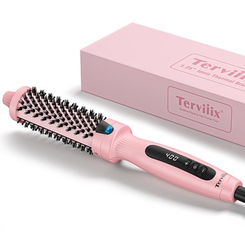 Terviiix 1.25 Inch Hot Brush Curling Iron Brush Ceramic 1 1/4 Inch Double MCH Heated Thermal Brush Tourmaline Ionic Hair Curler, Digital Display 9 Temperatures Curling Wand Dual Voltage for Traveling