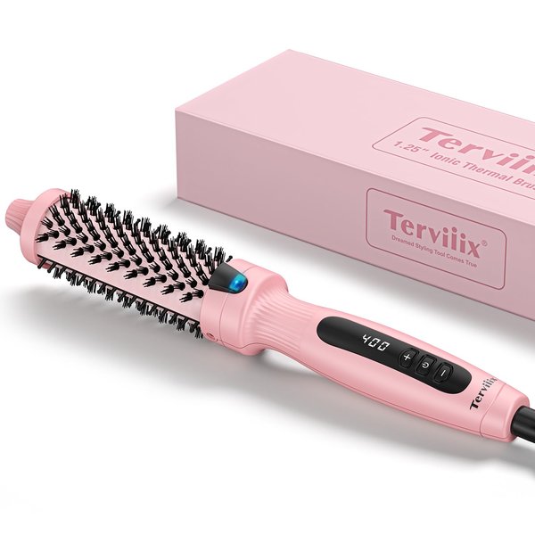 Terviiix 1.25 Inch Hot Brush Curling Iron Brush Ceramic 1 1/4 Inch Double MCH Heated Thermal Brush Tourmaline Ionic Hair Curler, Digital Display 9 Temperatures Curling Wand Dual Voltage for Traveling
