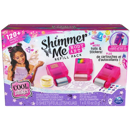 Cool Maker, Shimmer Me Body Art Refill Pack with Gold Glitter, 3 Metallic Foils, 120+ Temporary Tattoo Designs, Christmas Gifts for Kids Ages 8 and up