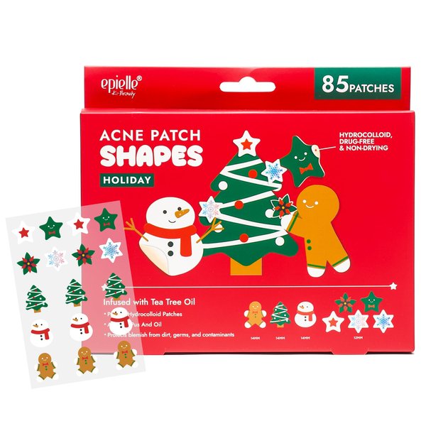 Acne Patch Shapes Edition | Acne Patches with Hydrocolloid Dressing | Fun for Parties, sleepovers, Girls' Nights, Halloween Party, Girl's gift (Christmas Patch (85ct))