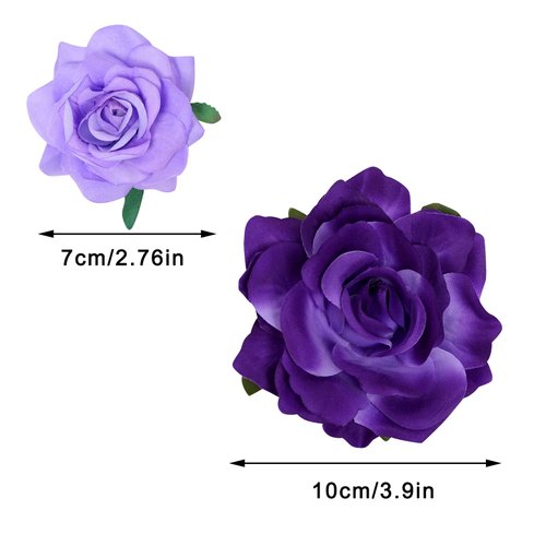 Topbuti Rose Hair Clip Flower Hairpin Rose Brooch Floral Clips, 4 Pcs Fabric Rose Flowers Hair Clips Mexican Hair Flowers Pin up Headpieces for Woman Girl Wedding Party Mother's Day (2 Sizes) (Purple)