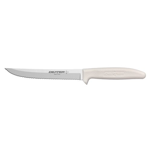 Dexter-Russell Sani-Safe S156SC-PCP 6" White Scalloped Utility Knife with Polypropylene Handle, Model:092187133039