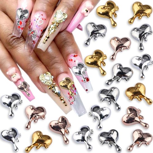 20pcs 3D Alloy Heart Nail Charms, Droplets Lava Heart Shape Nail Art Charms Punk Charms for Nails Irregular Molten Love Heart Nail Charm Metal Nail Jewelry Nail Accessories DIY Nail Supplies
