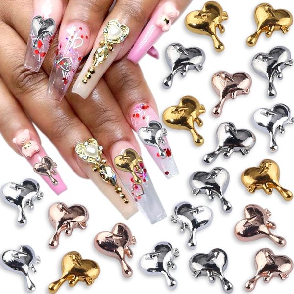 20pcs 3D Alloy Heart Nail Charms, Droplets Lava Heart Shape Nail Art Charms Punk Charms for Nails Irregular Molten Love Heart Nail Charm Metal Nail Jewelry Nail Accessories DIY Nail Supplies