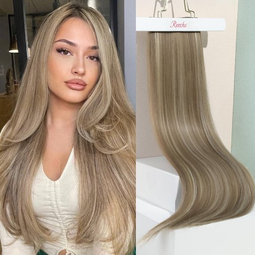 REECHO Invisible Wire Hair Extensions with Thinner Softer Lace Weft 24" HE006 Long Straight Secret Hairpiece for Women 24 Inch (Pack of 1) - Ash Brown with Platium Highlights
