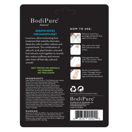 Bodipure Premium Keratin Foot Mask Socks | at Home Spa Moisturizer Socks for Dry Cracked Feet, Callus & Heel Softening | Easy-to-Use Pedicure Foot Repair | Chemical-Free Feet Treatment | 4 Pairs