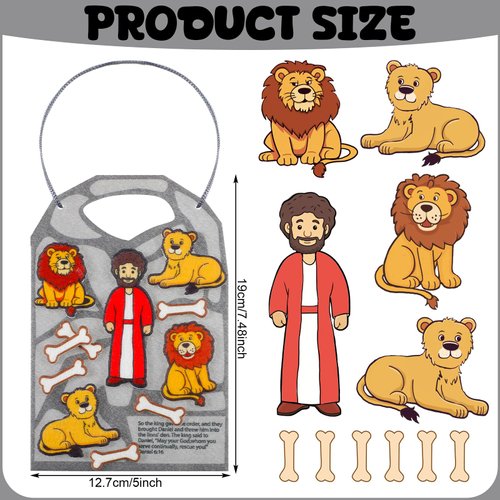 HunnmingRe 24 Pcs Felt Bible Crafts Daniel in The Lion's Den Craft Kit for Sunday School Kids Christian Religious Easter DIY Game Activities