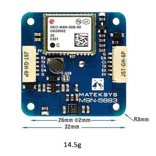 MATEK Mateksys GNSS & Compass M9N-5883 GNSS NEO-M9N Magnetic Compass QMC5883L for RC Drone FPV Racing