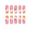 DOCVOEOMH Press on Nails Long Square French Colorful Acrylic Fake Nails with Rhinestones Design Glue on Glossy Full Cover Artificial Gel False Stick on Nail for Girls Women Wedding Manicure 24Pcs