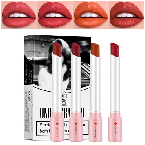 KYTVPL 4 Colors Lip Tint Stain Set,Matte Velvet Lipstick,Lipstick Matte High Pigmented Non-Stick Cup Lip stain Long Lasting 24 hours Waterproof labiales mate,Matte Velvet Lipstick