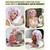 Satin Bonnet Silk Hair Bonnets for Women Curly Hair Wrap for Sleeping Cap Reversible Bonnet with Tie Band Night Cap Double Layer Sleep Cap for Curly Hair (Bean Paste + Light Purple)