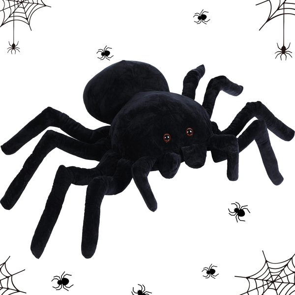 HyDren Christmas Giant Stuffed Spider Toy Huge Realistic Black Spider Stuffed Animal Plush Pillow Christmas Funny Prank Toys(15.75 x 9.84 Inch)