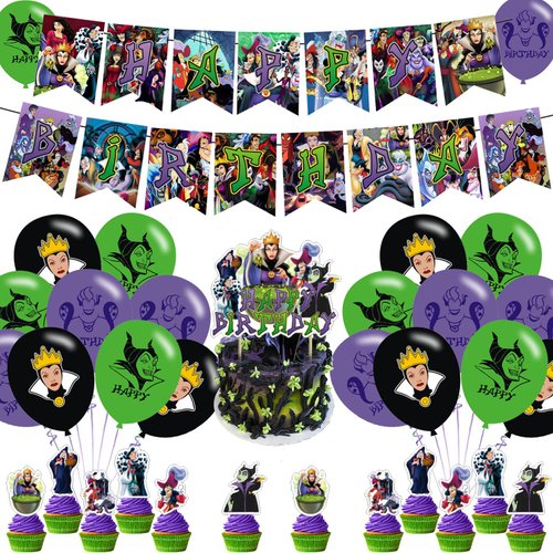 Villains Movie Birthday Party Supplies, Villains Theme Birthday Party Decorations, Includes Cupcake Toppers Banner ,18 Balloons,Villains Halloween Theme for Birthday Party