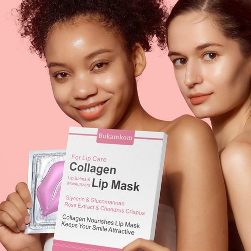 Bukamkom Collagen Lip Masks Bulk(20 Pieces),Lip Mask Overnight Sheet Sleep Lip Care to Reduce Dark Lips and Lip Lines to Remove Dead Skin Moisture,Bulk Lip Masks Individually Wrapped (20)