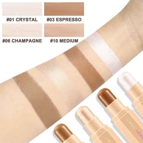 Face Cream Contour Stick Bronzer Stick Highlighter Stick Illuminator Makeup Glow Kit,Long Lasting Highly Piamented Skin Brighten Shadow Contour Bronzer Highlighter Powder Pen Pencil-T7