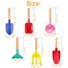 Beach Toys for Kids, 6Pcs 8'' Kids Gardening Tools Sand Toys Set, Metal Garden Tools with Sturdy Wooden Handle, Cylinder, Spoon, Fork, Rake, Flat & Pointed Shovel, Gifts for Children