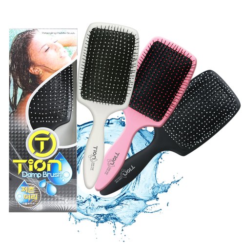 Tion Detanger Damp Hair Brush for Wet & Dry Hair | Negative Ion Infused Ball Tips, Glide Through Tangles with Ease for All Hair Type - Black