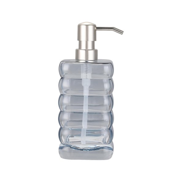 Indecor Home Glass Lotion Pump, Refillable Soap Dispenser for Bathroom, Kitchen and Countertop, Durable Modern Design, Eco-Friendly with Metal Pump, Stylish Home Accessory, Ashley Blue Square