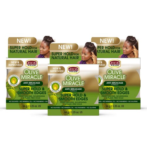 African Pride Olive Miracle, Silky Smooth Edges (3 Pack), Contains Olive and Coconut oil to reduc...