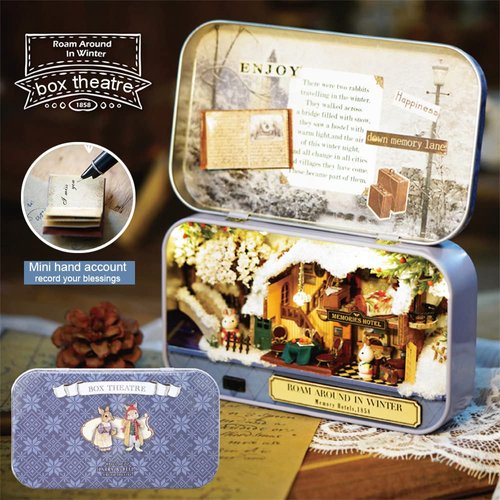 Spilay DIY Miniature Dollhouse Wooden Furniture Kit,Handmade Mini Iron Box Theater Model,1:24 Scale Creative Doll House Toys for Lovers Q06