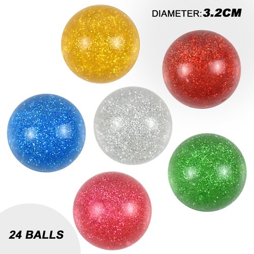 Tuko 24pcs 32MM Glitter Bouncy Ball Toys for Kids Party Favors, 4-8 Years Boy and Girls Indoor Team Playing Set