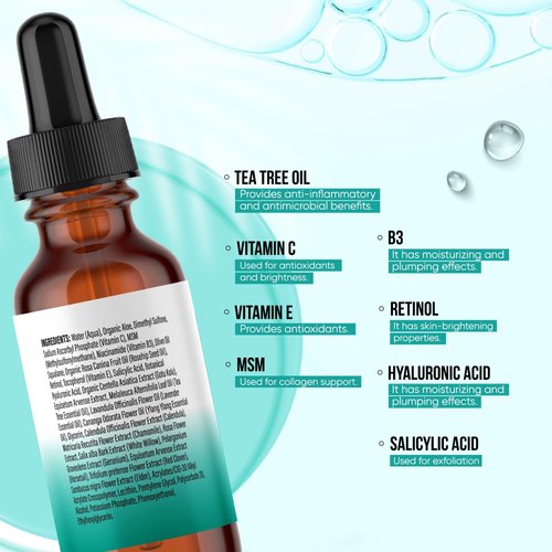 Svens Skincare Tea Tree Pro Serum, Clear Skin, Formulated with Tea Tree Oil, Vitamin C, Salicylic Acid, Niacinamide & Retinol, 1fl oz