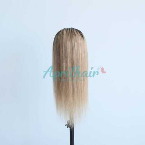 Aprilhair Pre-plucked Ombre #1B/27 Dark Root Honey Blonde Ear To Ear Lace Front Wigs Straight Glueless 150% Density Brazilian Virgin Human Hair With Baby Hair Full (18" inch, Lace Front Wig Straight)