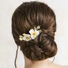 CASOLVX Bridal Hair Comb White Flower Gold Leaf Hair Pieces Wedding Hair Headpieces for Brides Bridesmaids Women Girls