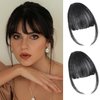 Gx Beauty Clip in Bangs 100% Human Hair Bangs Women Air Thinning Curtain Flat Fake Bangs Hair Clip Wispy Bangs Fringe with Temples Hairpieces for Daily Wear(Natural Black)