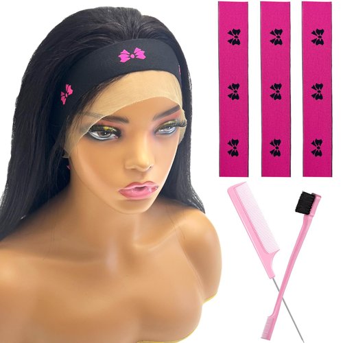 Wig Band Elastic Bands For Wig 3 Pcs Lace Melting Band For Lace Front Wig Bands For Keeping Wigs In Place Edge Wrap To Lay Edges Melt Band For Lace Wigs Edge Band (5 Piece Set, Pink Bow)