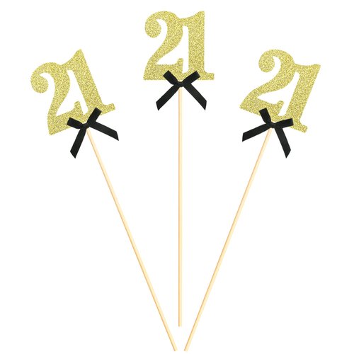 Sotpot 8 pcs Gold Glitter 21st Birthday Centerpiece Sticks, Number 21 with Bow Centerpieces Table Flower Topper for Man Woman 21st Birthday Anniversary Table Party Decorations