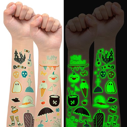 EMOME 237 Styles Glow Halloween Temporary Tattoos, Pumpkin Ghosts Fake Tattoos Stickers for Kids, Kids Tattoos Halloween Treats Non-Candy for Boys Girls (20 Sheets)